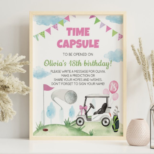Rosa Girl Golf Birthday Time Capsule-tecken Poster (Skapare uppladdad)
