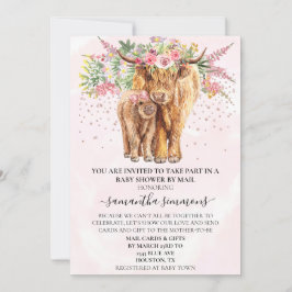 Rosa Girl Highland Cow Calf Baby Shower by Mail Inbjudningar