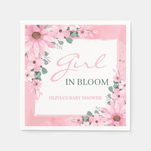  Rosa Girl in bloom Baby Shower Pappersservett (Framsidan)