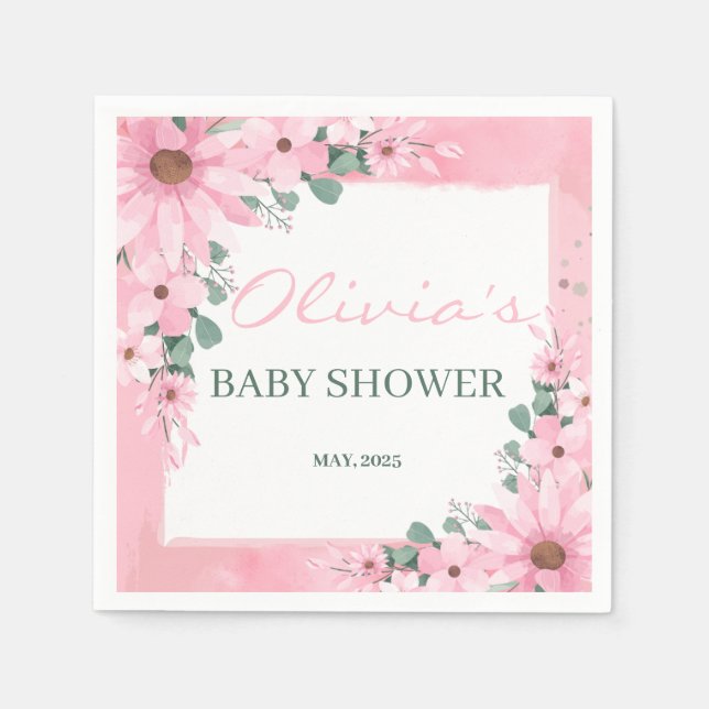  Rosa Girl in bloom Baby Shower Pappersservett (Framsidan)