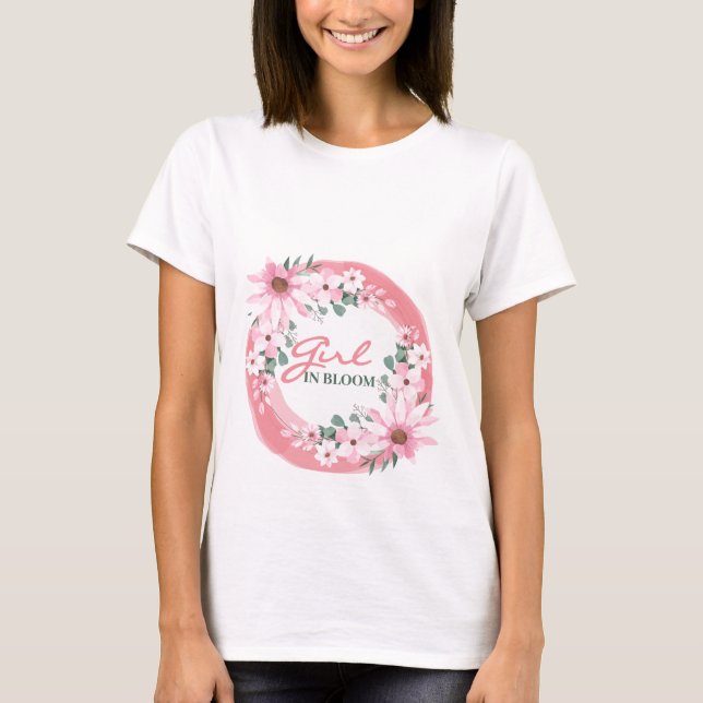  Rosa Girl in bloom Baby Shower T Shirt (Framsida)