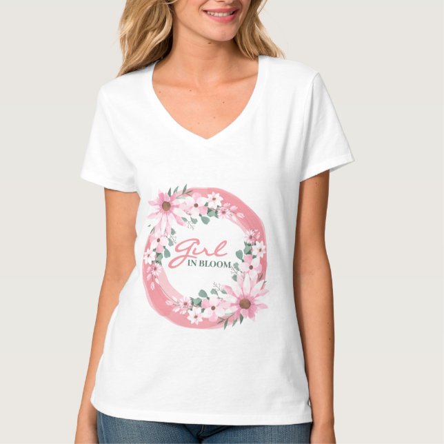  Rosa Girl in bloom Baby Shower T Shirt (Framsida)