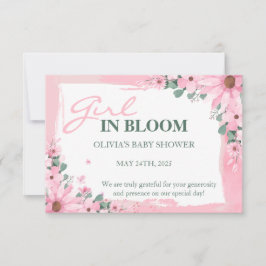  Rosa Girl in bloom Baby Shower Tack Kort