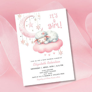 Rosa Girl Little Lamb Baby Shower Inbjudningar