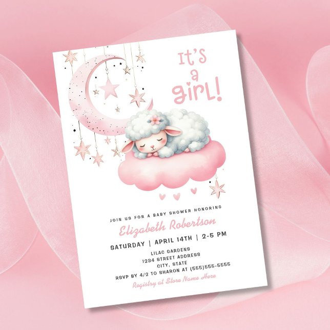 Rosa Girl Little Lamb Baby Shower Inbjudningar (Skapare uppladdad)