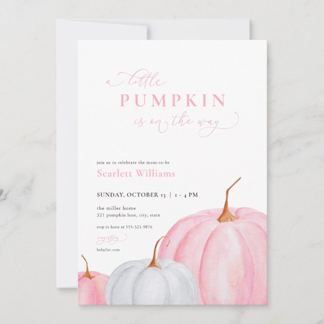 Rosa Girl Little Pumpkin Baby Shower-inbjudan Inbjudningar (Framsida)