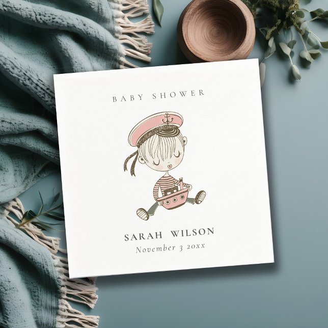  Rosa Girl Little Sailor Nautical Baby Shower Pappersservett (Skapare uppladdad)