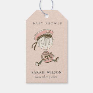 Rosa Girl Little Sailor Nautical Baby Shower Presentetikett
