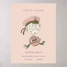 Rosa Girl Little Sailor Nautical Birth Stat Poster