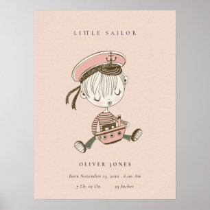  Rosa Girl Little Sailor Nautical Birth Stat Poster