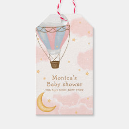 Rosa Girl Luftballong Måne Star Baby Shower Presentetikett