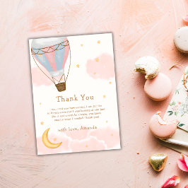 Rosa Girl Luftballong Måne Star Baby Shower Tack Kort