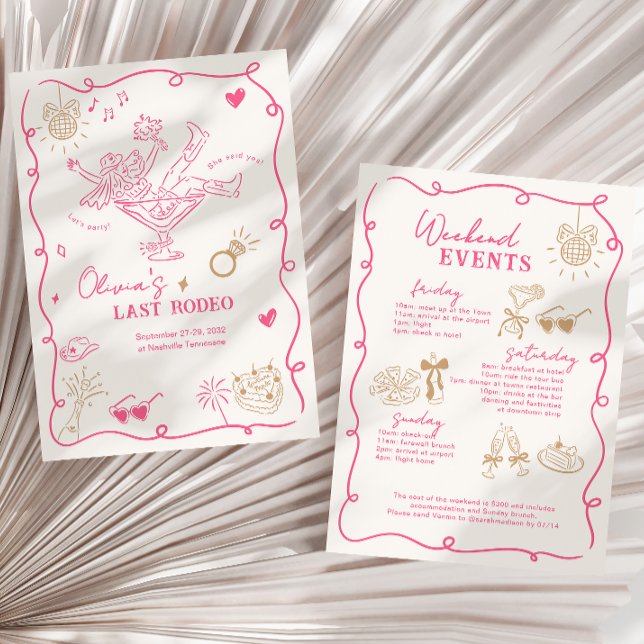 Rosa Girl Martini Last Rodeo Helg Bachelorette Inbjudningar (Skapare uppladdad)