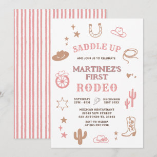 Rosa Girl My First Rodeo Cowgirl Birthday Inbjudningar