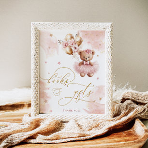 Rosa Girl Nalle Baby Shower Bokar & Gifts Poster