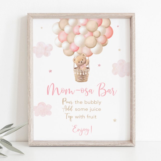 Rosa Girl Nalle Baby Shower Mimosa Pub Sign Poster (Skapare uppladdad)