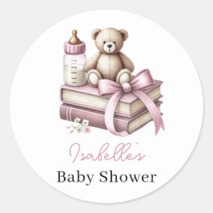 Rosa Girl Nalle Baby Shower New Chapter Begin Runt Klistermärke