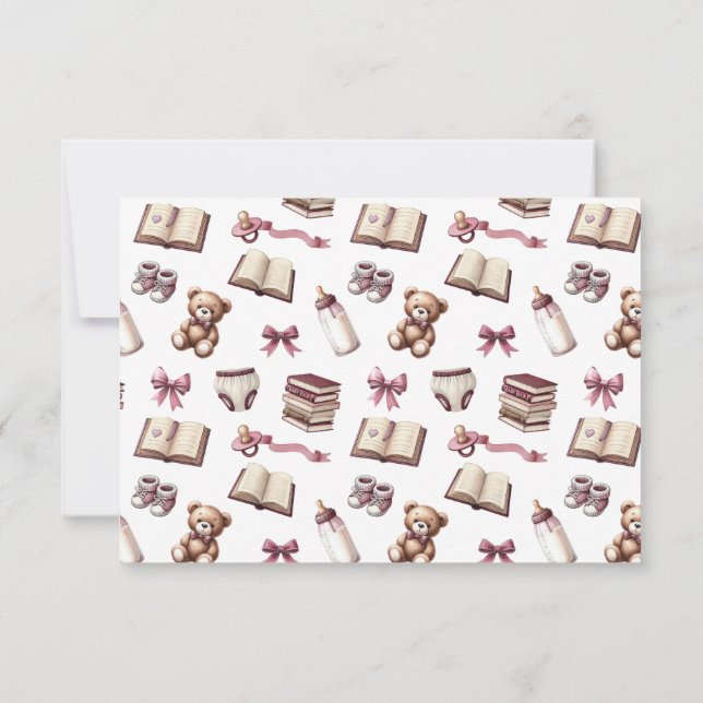 Rosa Girl Nalle Baby Shower New Chapter Tack Kort (Baksida)