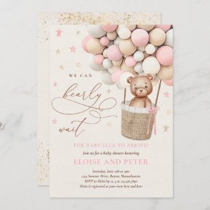 Rosa Girl Nalle Balloon Baby Shower Inbjudningar