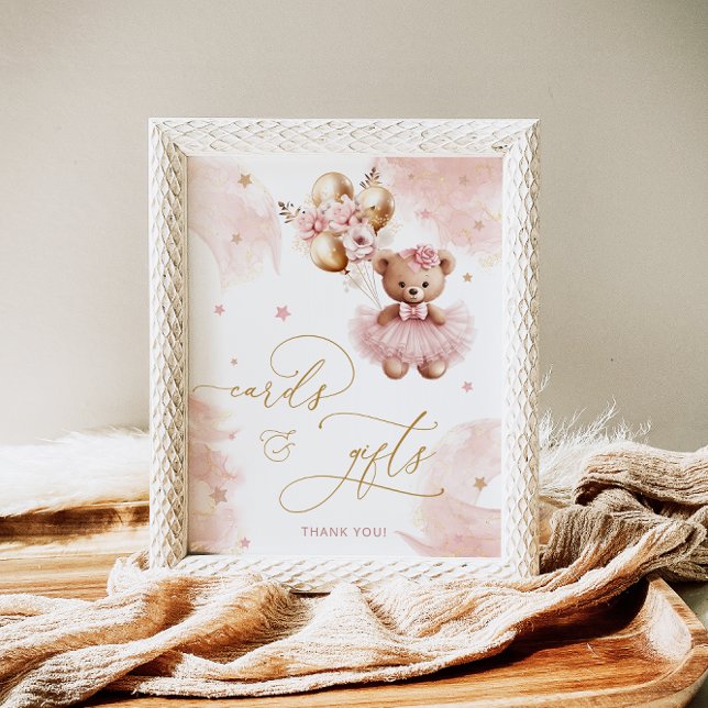 Rosa Girl Nalle Balloon Cards and Gifts Poster (Skapare uppladdad)