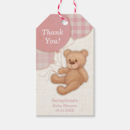 Rosa Girl Nalle Balloon Tack Presentetikett