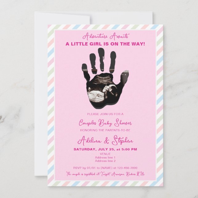 Rosa Girl Pastel Ultrasound Par Baby Shower Inbjudningar (Framsida)
