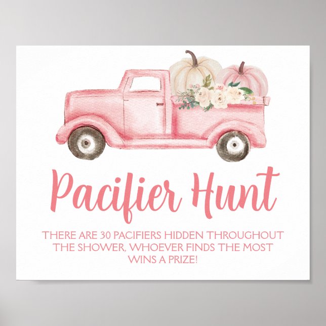 Rosa Girl Pumpkin Nappar Hunt Baby Shower Game Poster (Framsidan)