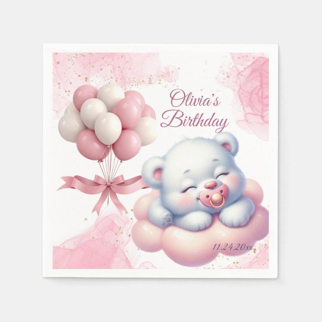 Rosa Girl Rainbow Star Birthday Pappersservett (Framsidan)