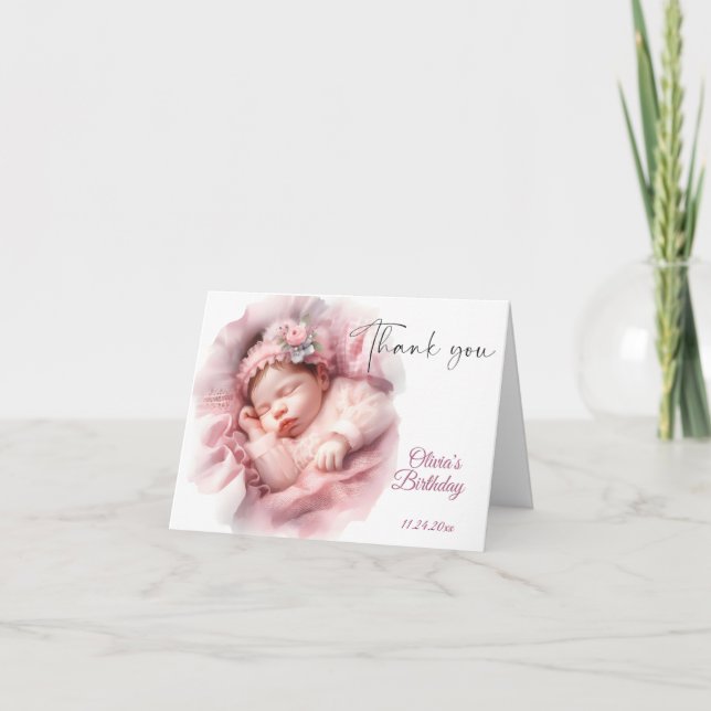 Rosa Girl Rainbow Star Birthday Tack Kort (Framsida)