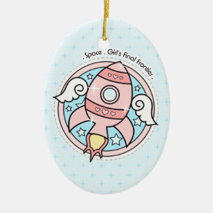 Rosa Girl Rocketship Julgransprydnad Keramik