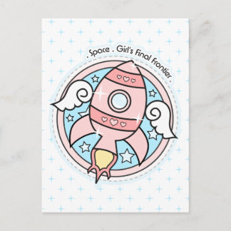 Rosa Girl Rocketship Vykort