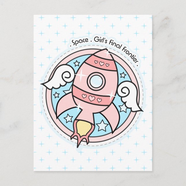 Rosa Girl Rocketship Vykort (Framsida)