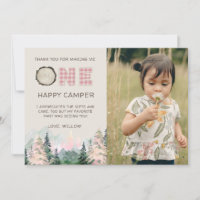 Rosa Girl Rustic One Lycklig Camper tackkort