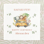 Rosa Girl Safari Animal Kids Jungle Birthday Pappersservett<br><div class="desc">Grattis till din lilla utforskares speciella dag med den här vackra Personligen Safari Animal Birthday Napkins! De här charmerande pappra blöjorna är perfekten som tillägg till vilken Jungeltemedd födelsedagsfest som helst, vilket tillför en trevlig beröring av Safari magi till festligheterna. De här blöjorna har en viskartad design med söta Safari...</div>