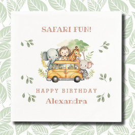 Rosa Girl Safari Animal Kids Jungle Birthday Pappersservett