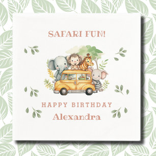 Rosa Girl Safari Animal Kids Jungle Birthday Pappersservett