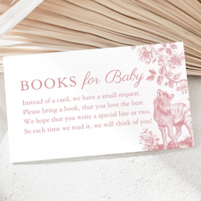 Rosa Girl Safari Bokar for Baby Shower Tilläggskort (Pink Girl Safari Books for Baby Shower Enclosure Card)