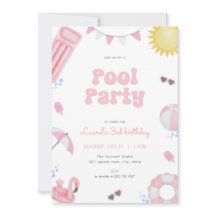 Rosa Girl Summer Bassäng Party Birthday bjudande