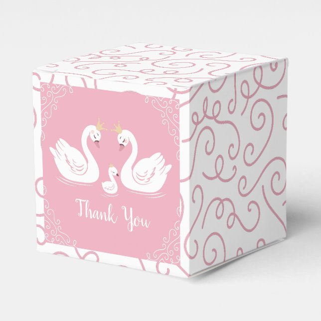 Rosa Girl Svanar Baby Shower Presentaskar (Framsidan Sidan)