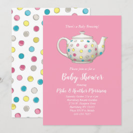 Rosa Girl, Tea Party Baby Shower Inbjudningar
