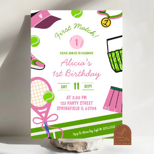 Rosa Girl Tennis Birthday Inbjudningar