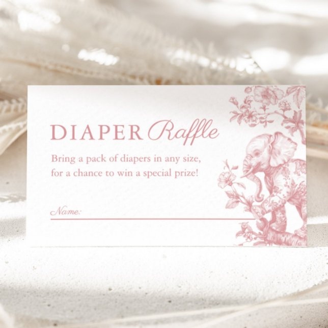Rosa Girl Toile Safari Diaper Raffle Baby Shower Tilläggskort (Pink Girl Toile Safari Diaper Raffle Baby Shower Enclosure Card)