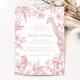 Rosa Girl Toile Safari Elegant Baby Shower Inbjudningar