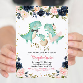 Rosa Girl Tropical Dinosaur Baby Shower Roar Invit Inbjudningar