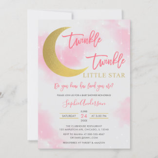 Rosa Girl Twinkle Twinkle Little Star Baby Shower Inbjudningar