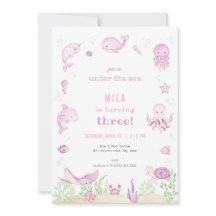 Rosa Girl under Sea Birthday bjudande