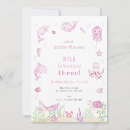 Rosa Girl under Sea Birthday bjudande Inbjudningar