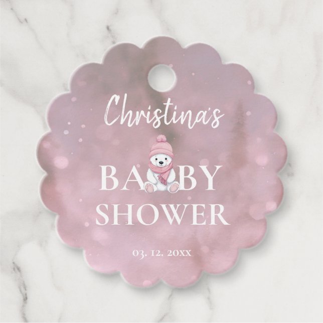 Rosa Girl Winter Baby Shower Gåvor Etiketter (Framsida)
