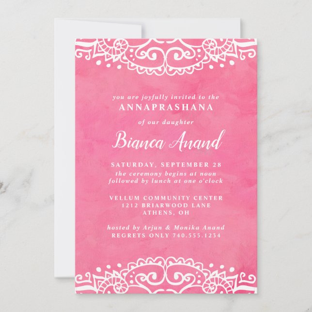 Rosa Girls Annaprashana First Ris Ceremony Inbjudningar (Framsida)