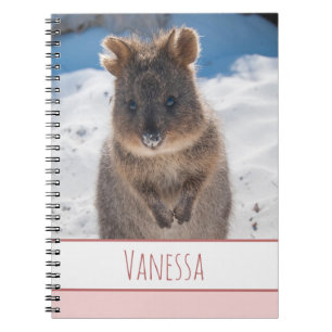 Rosa Girls anpassade namn Quokka på stranden Anteckningsbok